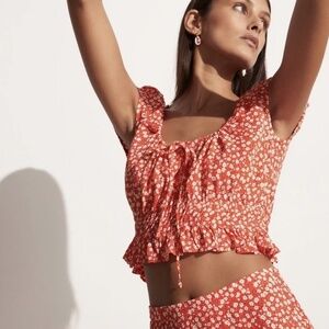 Faithful the Brand Las Olas red floral crop top‎ Size Small